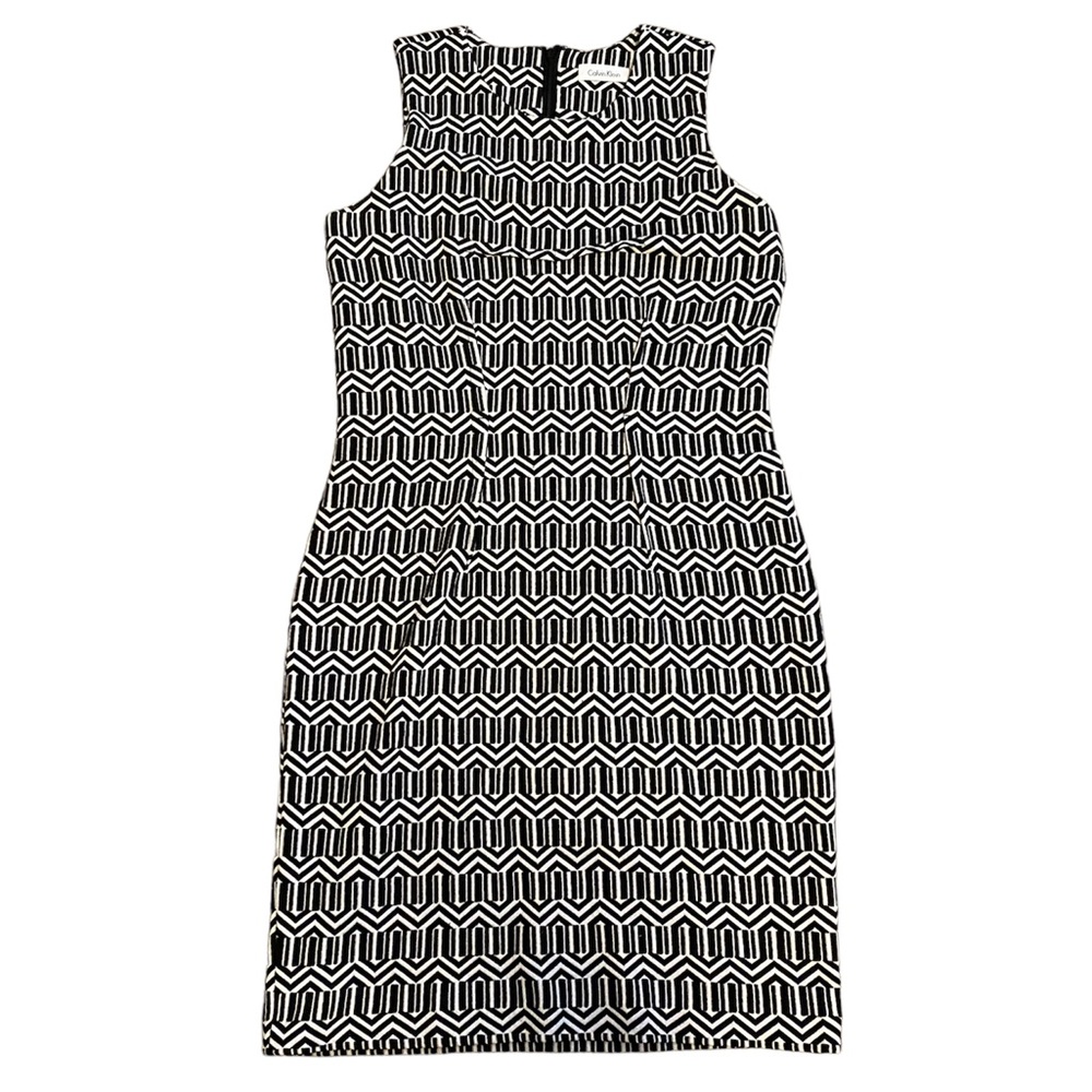 Calvin Klein black and white geometric patterned dress